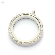 30mm matt silver 316l stainless steel round cyrstal magnetic floating charms mom locket for necklace